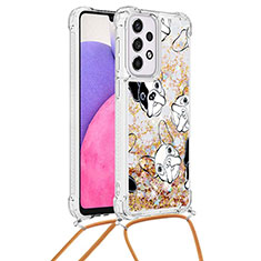 Coque Silicone Housse Etui Gel Bling-Bling avec Laniere Strap S02 pour Samsung Galaxy A33 5G Or