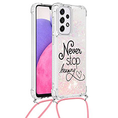 Coque Silicone Housse Etui Gel Bling-Bling avec Laniere Strap S02 pour Samsung Galaxy A33 5G Rose