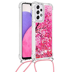 Coque Silicone Housse Etui Gel Bling-Bling avec Laniere Strap S02 pour Samsung Galaxy A33 5G Rose Rouge