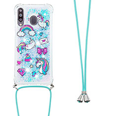 Coque Silicone Housse Etui Gel Bling-Bling avec Laniere Strap S02 pour Samsung Galaxy A40s Bleu Ciel