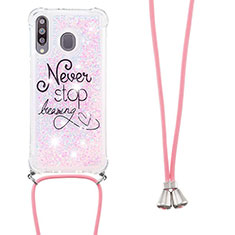 Coque Silicone Housse Etui Gel Bling-Bling avec Laniere Strap S02 pour Samsung Galaxy A40s Rose