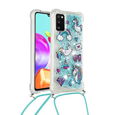 Coque Silicone Housse Etui Gel Bling-Bling avec Laniere Strap S02 pour Samsung Galaxy A41 Bleu Ciel