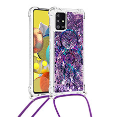 Coque Silicone Housse Etui Gel Bling-Bling avec Laniere Strap S02 pour Samsung Galaxy A51 4G Violet