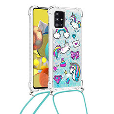 Coque Silicone Housse Etui Gel Bling-Bling avec Laniere Strap S02 pour Samsung Galaxy A51 5G Bleu Ciel