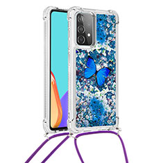 Coque Silicone Housse Etui Gel Bling-Bling avec Laniere Strap S02 pour Samsung Galaxy A52 4G Bleu