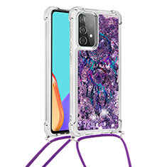 Coque Silicone Housse Etui Gel Bling-Bling avec Laniere Strap S02 pour Samsung Galaxy A52 4G Violet
