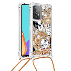 Coque Silicone Housse Etui Gel Bling-Bling avec Laniere Strap S02 pour Samsung Galaxy A52 5G Or