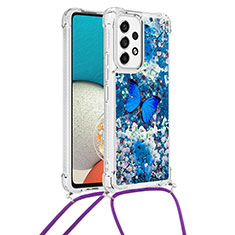 Coque Silicone Housse Etui Gel Bling-Bling avec Laniere Strap S02 pour Samsung Galaxy A53 5G Bleu