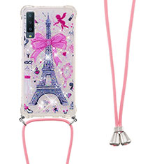 Coque Silicone Housse Etui Gel Bling-Bling avec Laniere Strap S02 pour Samsung Galaxy A7 (2018) A750 Mixte