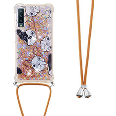 Coque Silicone Housse Etui Gel Bling-Bling avec Laniere Strap S02 pour Samsung Galaxy A7 (2018) A750 Or