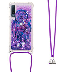 Coque Silicone Housse Etui Gel Bling-Bling avec Laniere Strap S02 pour Samsung Galaxy A7 (2018) A750 Violet