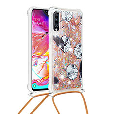 Coque Silicone Housse Etui Gel Bling-Bling avec Laniere Strap S02 pour Samsung Galaxy A70 Or