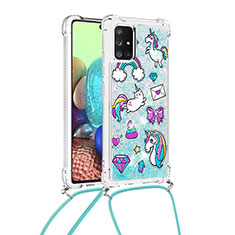 Coque Silicone Housse Etui Gel Bling-Bling avec Laniere Strap S02 pour Samsung Galaxy A71 5G Bleu Ciel