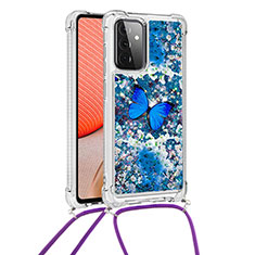 Coque Silicone Housse Etui Gel Bling-Bling avec Laniere Strap S02 pour Samsung Galaxy A72 4G Bleu