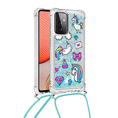 Coque Silicone Housse Etui Gel Bling-Bling avec Laniere Strap S02 pour Samsung Galaxy A72 4G Bleu Ciel