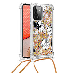 Coque Silicone Housse Etui Gel Bling-Bling avec Laniere Strap S02 pour Samsung Galaxy A72 4G Or