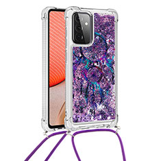 Coque Silicone Housse Etui Gel Bling-Bling avec Laniere Strap S02 pour Samsung Galaxy A72 4G Violet