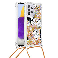Coque Silicone Housse Etui Gel Bling-Bling avec Laniere Strap S02 pour Samsung Galaxy A73 5G Or