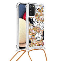 Coque Silicone Housse Etui Gel Bling-Bling avec Laniere Strap S02 pour Samsung Galaxy F02S SM-E025F Or