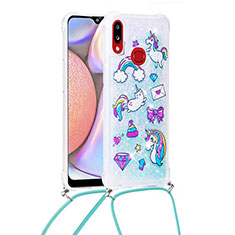 Coque Silicone Housse Etui Gel Bling-Bling avec Laniere Strap S02 pour Samsung Galaxy M01s Bleu Ciel