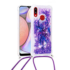 Coque Silicone Housse Etui Gel Bling-Bling avec Laniere Strap S02 pour Samsung Galaxy M01s Violet