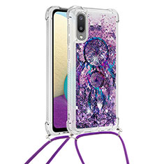 Coque Silicone Housse Etui Gel Bling-Bling avec Laniere Strap S02 pour Samsung Galaxy M02 Violet