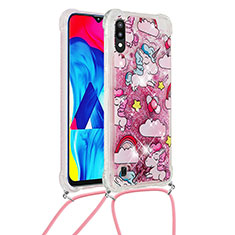 Coque Silicone Housse Etui Gel Bling-Bling avec Laniere Strap S02 pour Samsung Galaxy M10 Rouge