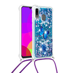 Coque Silicone Housse Etui Gel Bling-Bling avec Laniere Strap S02 pour Samsung Galaxy M10S Bleu