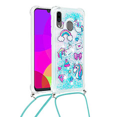 Coque Silicone Housse Etui Gel Bling-Bling avec Laniere Strap S02 pour Samsung Galaxy M10S Bleu Ciel