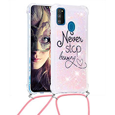 Coque Silicone Housse Etui Gel Bling-Bling avec Laniere Strap S02 pour Samsung Galaxy M21 Mixte