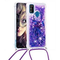 Coque Silicone Housse Etui Gel Bling-Bling avec Laniere Strap S02 pour Samsung Galaxy M21 Violet