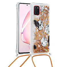 Coque Silicone Housse Etui Gel Bling-Bling avec Laniere Strap S02 pour Samsung Galaxy M60s Or