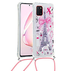 Coque Silicone Housse Etui Gel Bling-Bling avec Laniere Strap S02 pour Samsung Galaxy M60s Rose