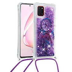 Coque Silicone Housse Etui Gel Bling-Bling avec Laniere Strap S02 pour Samsung Galaxy M60s Violet