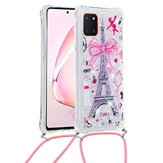 Coque Silicone Housse Etui Gel Bling-Bling avec Laniere Strap S02 pour Samsung Galaxy Note 10 Lite Rose