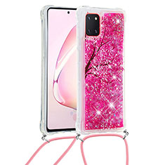 Coque Silicone Housse Etui Gel Bling-Bling avec Laniere Strap S02 pour Samsung Galaxy Note 10 Lite Rose Rouge
