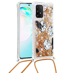 Coque Silicone Housse Etui Gel Bling-Bling avec Laniere Strap S02 pour Samsung Galaxy S10 Lite Or