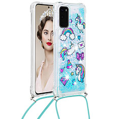 Coque Silicone Housse Etui Gel Bling-Bling avec Laniere Strap S02 pour Samsung Galaxy S20 Bleu Ciel