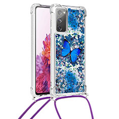 Coque Silicone Housse Etui Gel Bling-Bling avec Laniere Strap S02 pour Samsung Galaxy S20 FE 4G Bleu