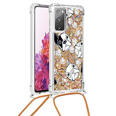 Coque Silicone Housse Etui Gel Bling-Bling avec Laniere Strap S02 pour Samsung Galaxy S20 FE 4G Or