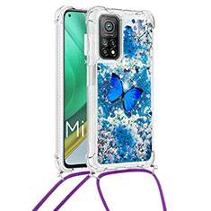 Coque Silicone Housse Etui Gel Bling-Bling avec Laniere Strap S02 pour Xiaomi Mi 10T 5G Bleu