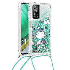 Coque Silicone Housse Etui Gel Bling-Bling avec Laniere Strap S02 pour Xiaomi Mi 10T 5G Vert