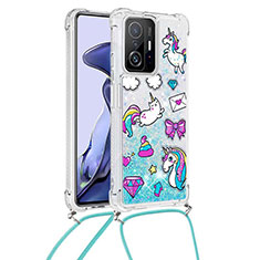 Coque Silicone Housse Etui Gel Bling-Bling avec Laniere Strap S02 pour Xiaomi Mi 11T 5G Bleu Ciel