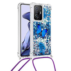 Coque Silicone Housse Etui Gel Bling-Bling avec Laniere Strap S02 pour Xiaomi Mi 11T Pro 5G Bleu