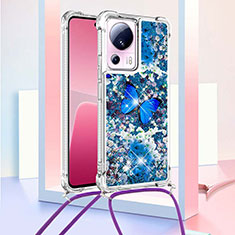 Coque Silicone Housse Etui Gel Bling-Bling avec Laniere Strap S02 pour Xiaomi Mi 12 Lite NE 5G Bleu