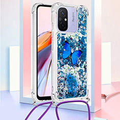 Coque Silicone Housse Etui Gel Bling-Bling avec Laniere Strap S02 pour Xiaomi Poco C55 Bleu