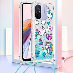 Coque Silicone Housse Etui Gel Bling-Bling avec Laniere Strap S02 pour Xiaomi Poco C55 Bleu Ciel