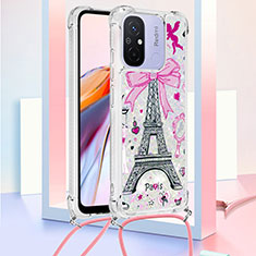 Coque Silicone Housse Etui Gel Bling-Bling avec Laniere Strap S02 pour Xiaomi Redmi 12C 4G Rose