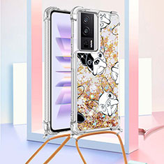 Coque Silicone Housse Etui Gel Bling-Bling avec Laniere Strap S02 pour Xiaomi Redmi K60 5G Or