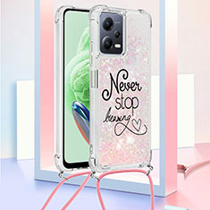 Coque Silicone Housse Etui Gel Bling-Bling avec Laniere Strap S02 pour Xiaomi Redmi Note 12 5G Rose